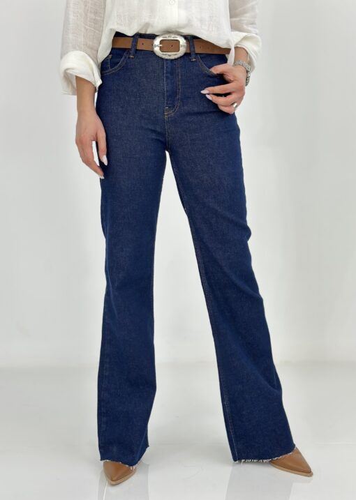 Lacivert Yarı Flare Jean