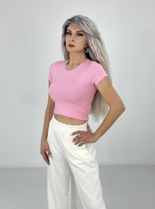 Pembe Bisklet Yaka Tshirt