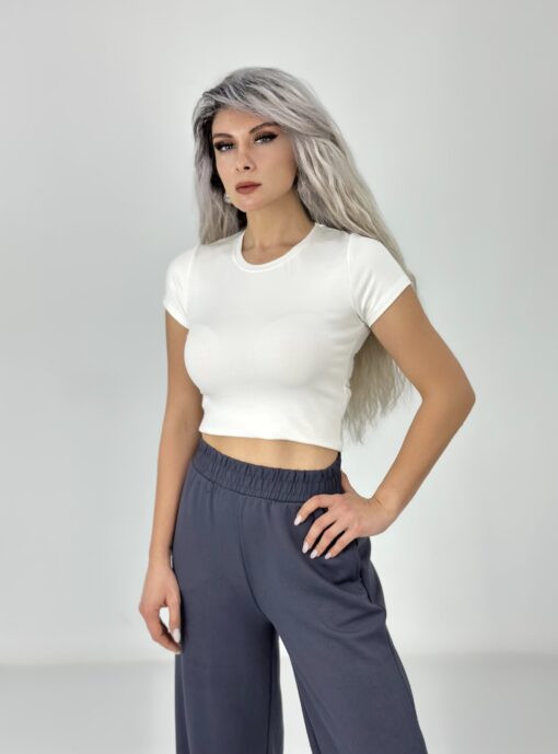Beyaz Bisiklet Yaka Tshirt