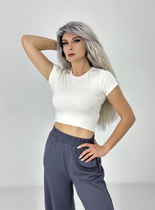 Beyaz Bisiklet Yaka Tshirt - Görsel 2
