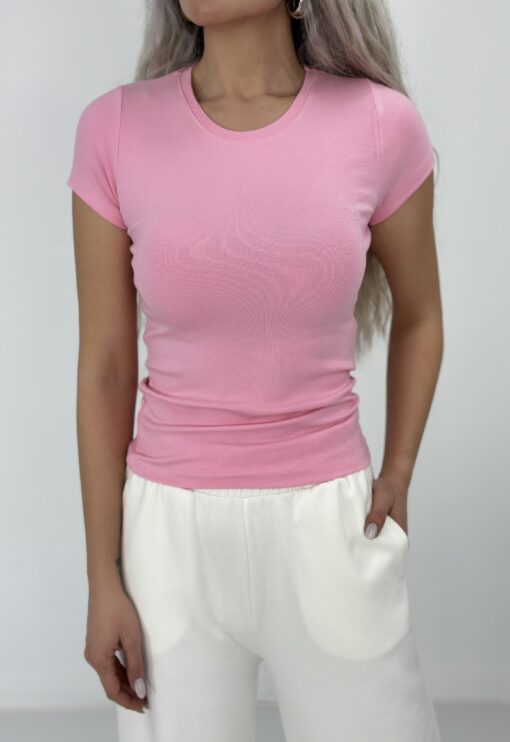 Pembe Bisklet Yaka Tshirt - Görsel 3