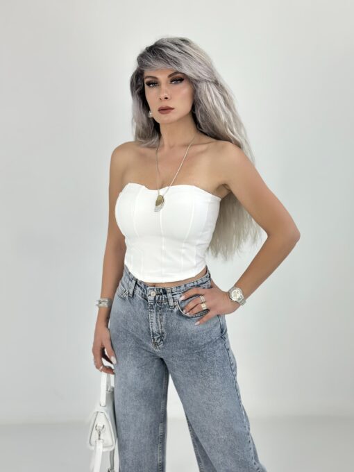 Beyaz Öpücük Yaka Penye Büstiyer - Görsel 3