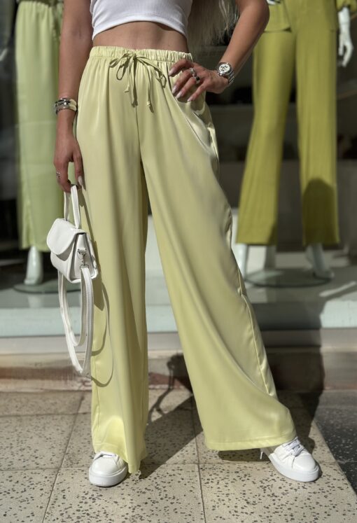 Limon Yeşili Saten Bağcıklı Pantolon - Görsel 2