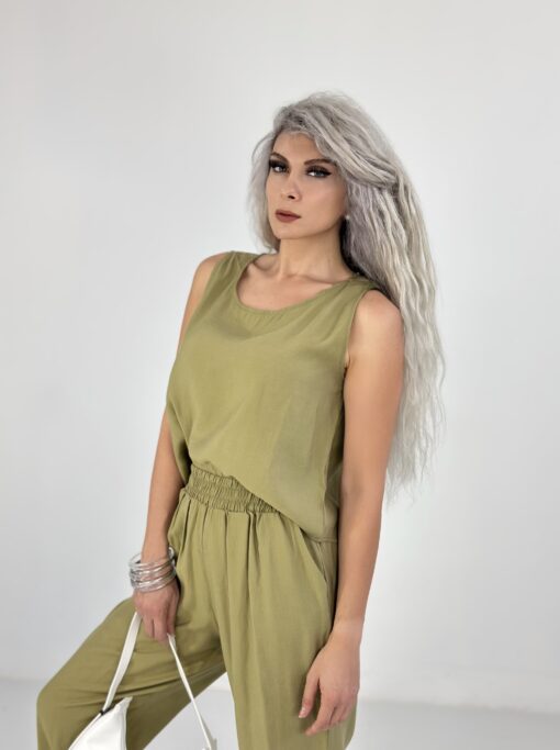 Haki Tensel Kumaş Kolsuz Takım - Görsel 3