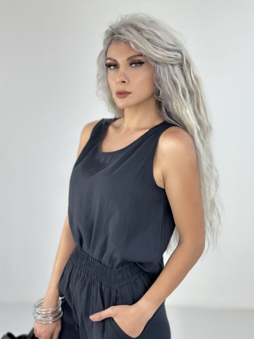 Siyah Tensel Kumaş Kolsuz Takım - Görsel 2