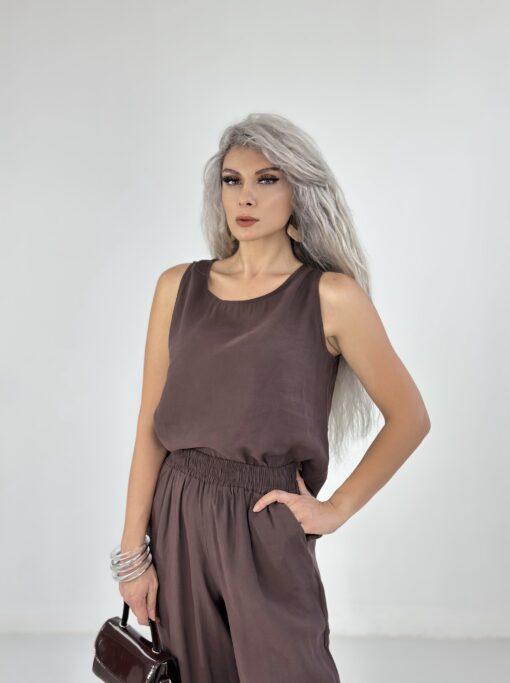 Kahve Tensel Kumaş Kolsuz Takım - Görsel 2