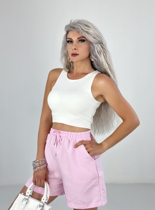 Pembe Tensel Kumaş Şort - Görsel 3