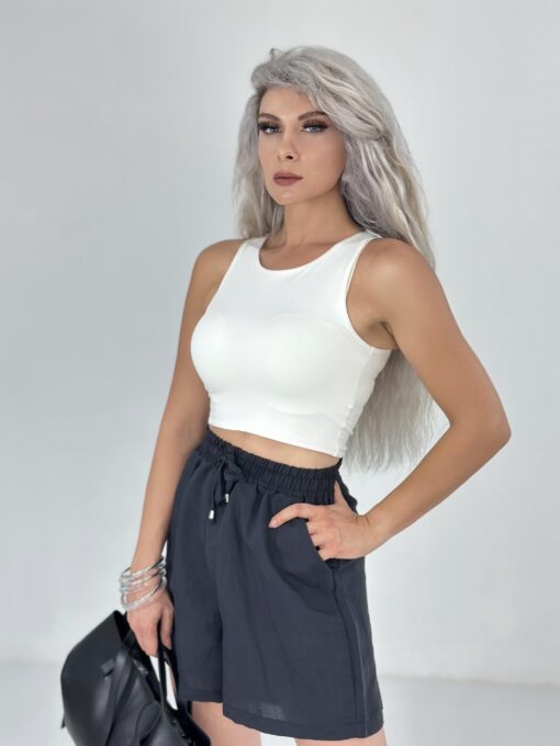 Siyah Tensel Kumaş Şort - Görsel 3