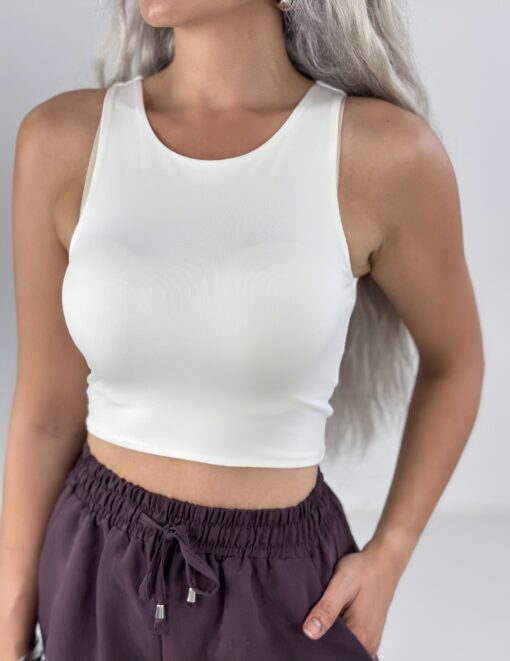 Beyaz Halter Yaka Crop Atlet - Görsel 4
