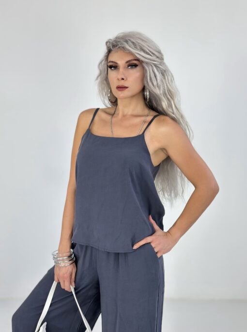 Koyu Gri Askılı Bluz Pantolon Takım - Görsel 2