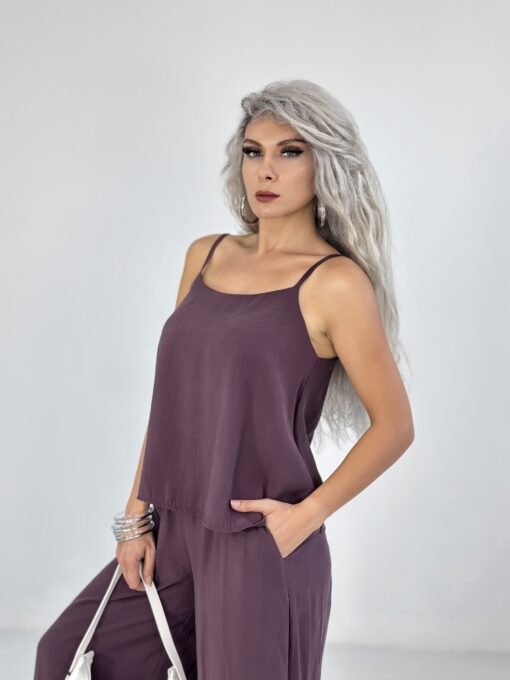 Mürdüm Askılı Bluz Pantolon Takım - Görsel 3