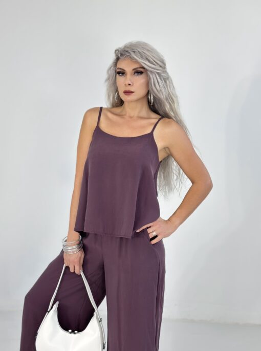 Mürdüm Askılı Bluz Pantolon Takım - Görsel 2