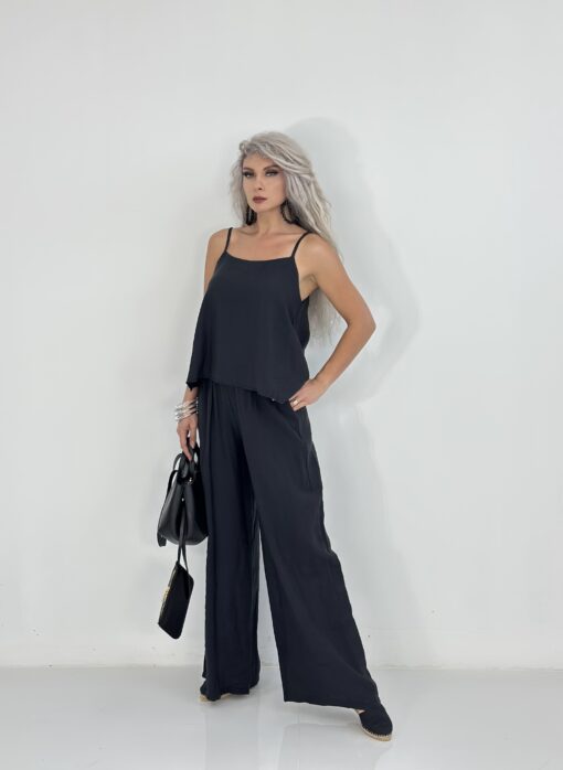 Siyah Askılı Bluz Pantolon Takım