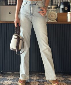 Buz Mavi Likralı Yarı Flare Jean