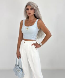 Bebe Mavi Kalın Askılı Crop Atlet