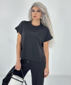 Siyah Kısa Kol Modal Kumaş Takım