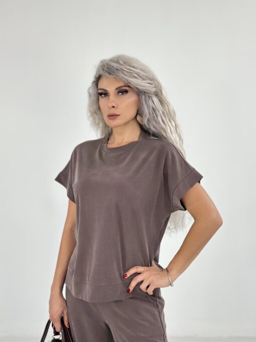 Kahve Kısa Kol Modal Kumaş Takım - Görsel 3