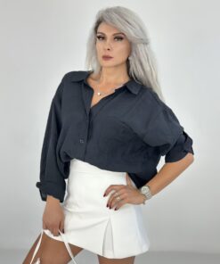 Siyah Tensel Kumaş Oversize Gömlek