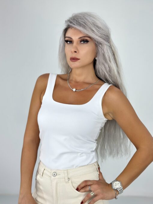 Beyaz Ön Arka Kare Yaka Atlet