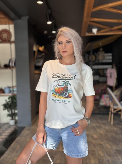 Beyaz Coconut Baskılı Tshirt