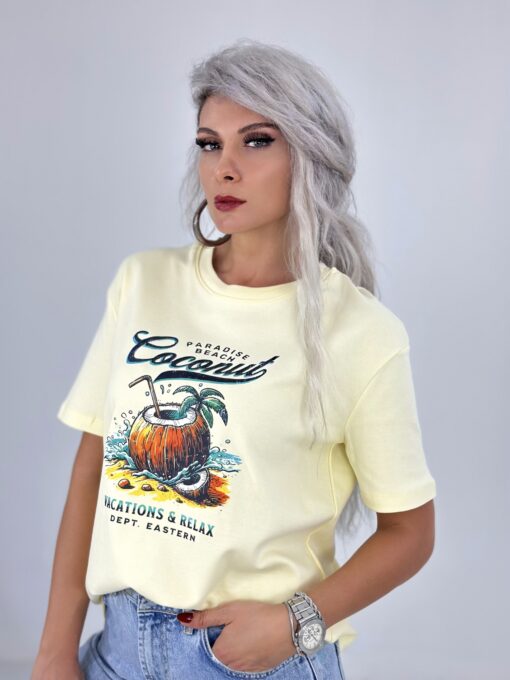 Sarı Coconut Baskılı Tshirt
