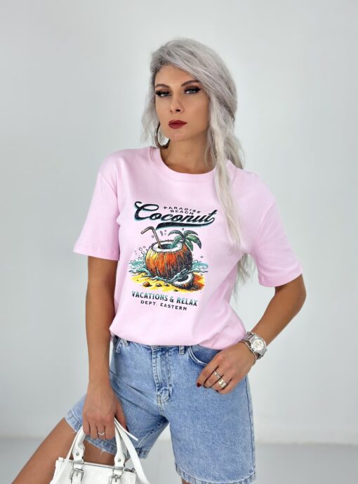 Pembe Coconut Baskılı Tshirt