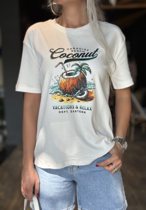 Beyaz Coconut Baskılı Tshirt - Görsel 3