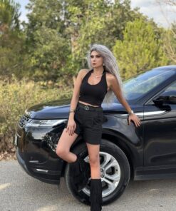 Siyah Kemerli Şehir Boy Şort