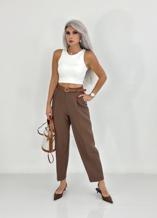 Beyaz Dalgıç Kumaş Halter Yaka Crop Atlet - Görsel 3