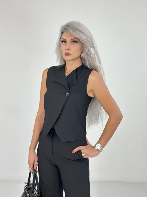 Siyah Çift Düğme Yelekli Takım - Görsel 3