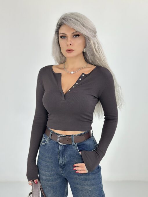 Kahve Önden Çıtçıtlı Uzun Kol Body - Görsel 3
