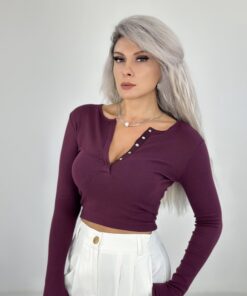 Bordo Önden Çıtçıtlı Uzun Kol Body
