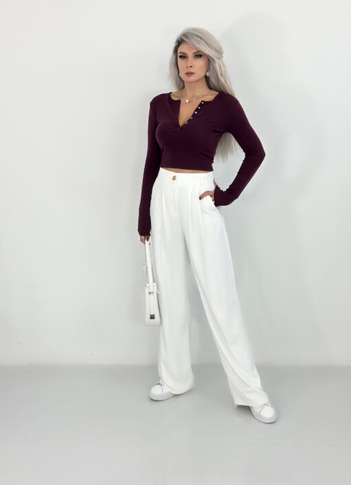 Bordo Önden Çıtçıtlı Uzun Kol Body - Görsel 2