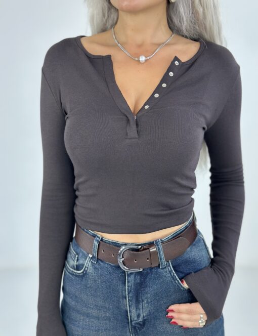 Kahve Önden Çıtçıtlı Uzun Kol Body - Görsel 2