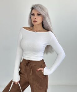 Beyaz Kayık Yaka Yumoş Body