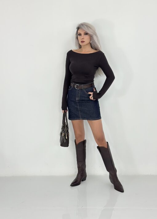 Kahve Kayık Yaka Body - Görsel 2