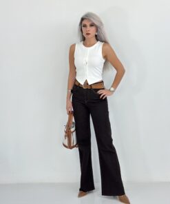 Alternative view of Kahverengi Yüksek Bel Wide Leg Jean