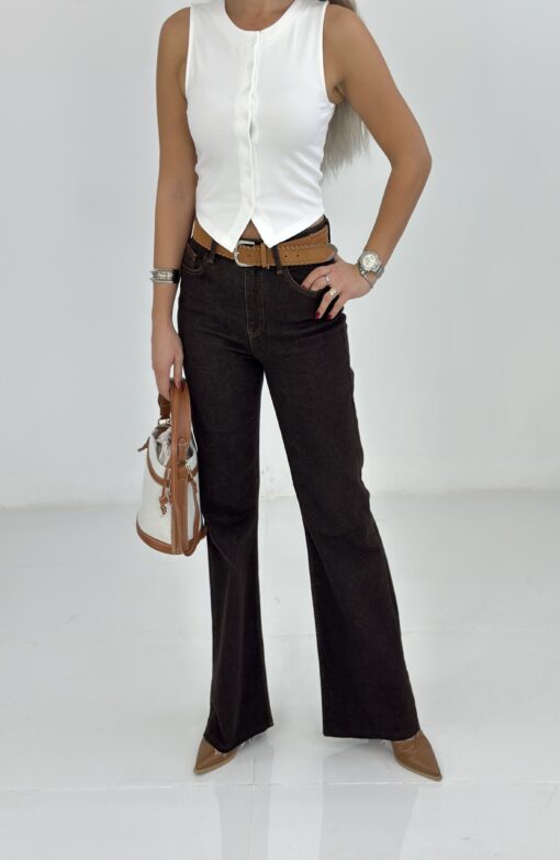 Kahverengi Yüksek Bel Wide Leg Jean