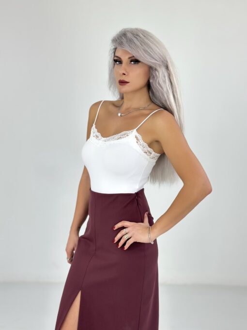 Beyaz Dantel Yaka İp Askılı Bodysuit - Görsel 4