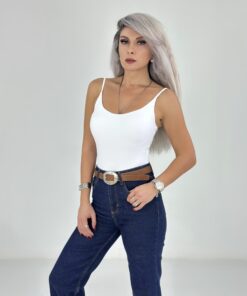 Beyaz İp Askılı Bodysuit