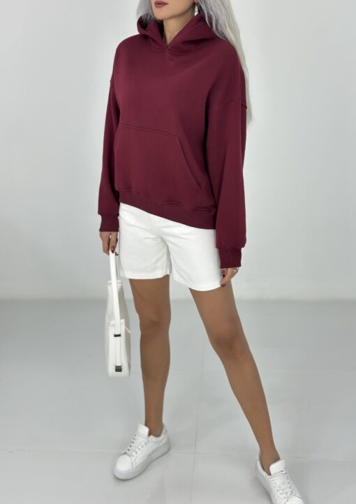 Bordo Şardonlu Cepli Sweatshirt - Görsel 2