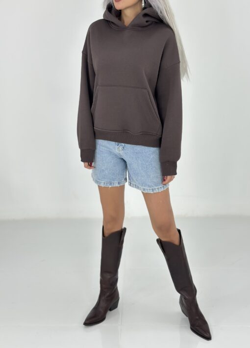 Kahve Şardonlu Cepli Sweatshirt - Görsel 4