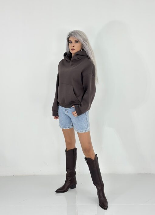 Kahve Şardonlu Cepli Sweatshirt - Görsel 3