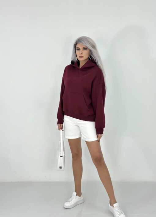 Bordo Şardonlu Cepli Sweatshirt - Görsel 3