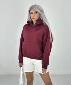 Bordo Şardonlu Cepli Sweatshirt