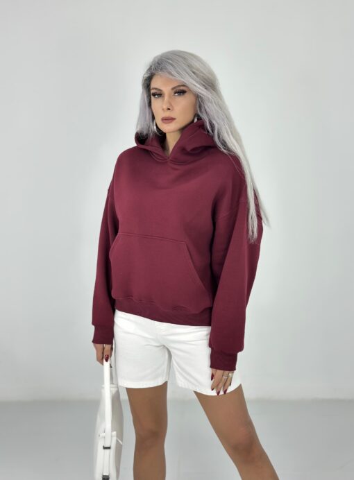 Bordo Şardonlu Cepli Sweatshirt