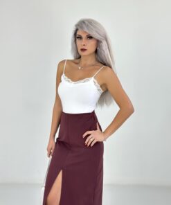 Beyaz Dantel Yaka İp Askılı Bodysuit