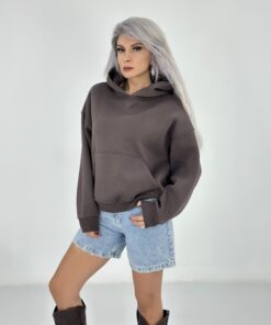 Kahve Şardonlu Cepli Sweatshirt
