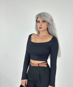 Alternative view of Siyah Geniş Yaka Uzun Kol Body