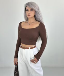 Alternative view of Kahve Geniş Yaka Uzun Kol Body